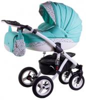 купить Коляска 2 в 1 Adamex Aspena Кожа 50% 880S Бирюзовый-Белая Кожа(Птички) 620542