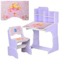 купить Детская парта ростовая B 2071-55-3 Мишка-балерина со стульчиком (пурпурная)