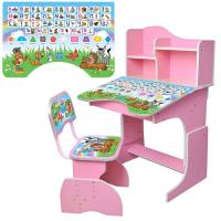 купить Парта с полочками и стульчиком BAMBI HB 2071M02-09 регулируемая высота (розовая русский алфавит)