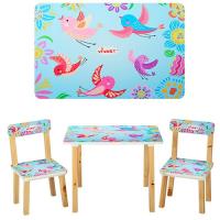 купить Детский деревянный столик со стульчиками 501-1 Птички (голубой)