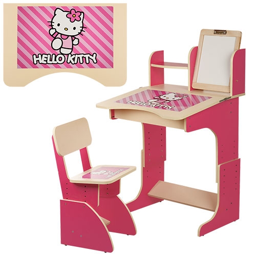 Детская парта с магнитной доской - мольбертом F101 Hello Kitty, регулируемая (розовая)