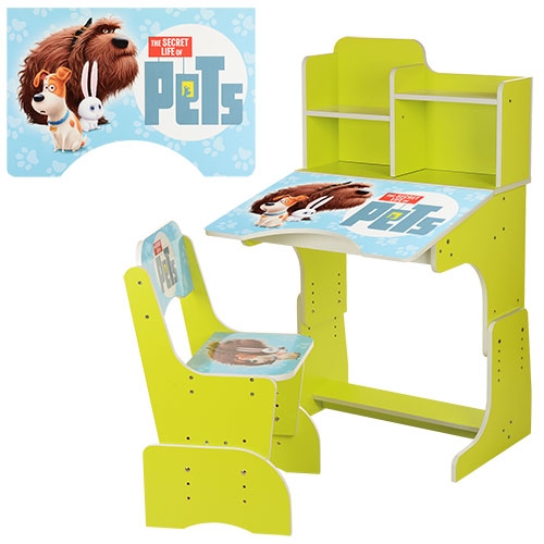 Парта с полочками Bambi W 2071-11 регулируемая по высоте (салатовая тайная жизнь домашних животных)