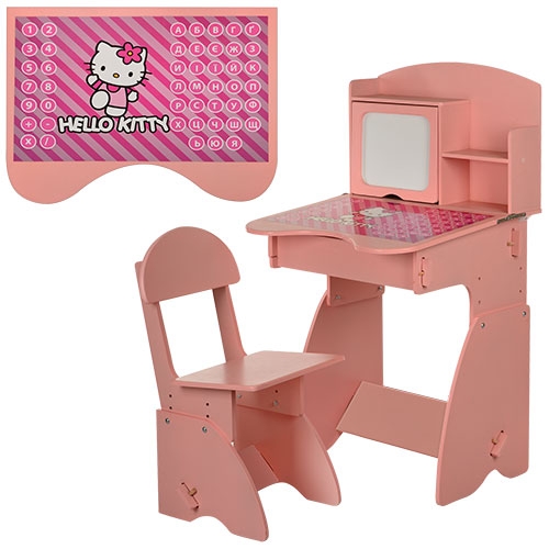 Регулируемая парта со стульчиком F111 крашеная (розовая Hello kitty)