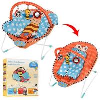 купить Детский шезлонг-качалка M 2721-1 Бабочка вибро-режим (оранжево-голубой)