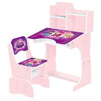 купить Детская парта с полочками и стульчиком W 2071-45-2 регулируемая высота (розовая)