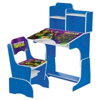 купить Детская парта с полочками и стульчиком W 2071-46-1 черепашки ниндзя (синяя)