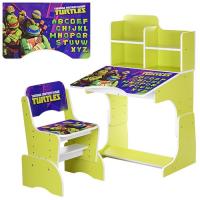 купить Детская парта с полочками и стульчиком W 2071-46-2 черепашки ниндзя (салатовая)