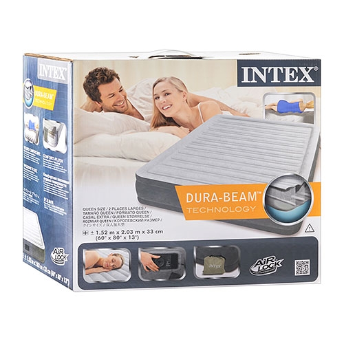 Надувная кровать Intex 67770 усиленная конструкция со встроенным электронасосом (203-152-33см)