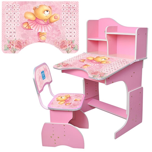 Парта с полочками и стульчиком BAMBI HB 2071M02-05 регулируемая высота (розовая мишка)