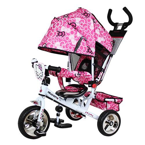 Детский трехколесный велосипед HK 0118-01 Hello Kitty, велосипед колясочного типа с ручкой (розовый)