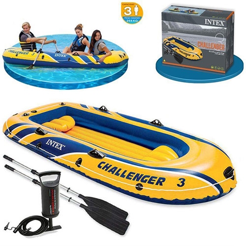 Надувная трехместная лодка HALLENGER 3 SET Intex 68370 весла и насос (295-137-43см)