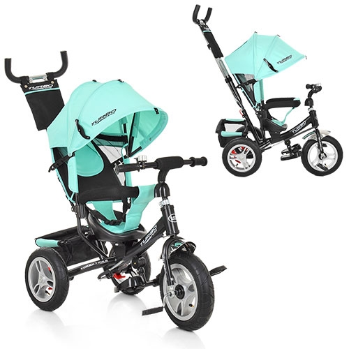 Трехколесный колясочный велосипед TurboTrike M 3113A-15 резиновые колеса (бирюзовый)