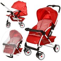 купить Коляска-книжка детская A-58-3 с перекидной ручкой и москитной сеткой (красная)