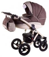 купить Коляска 2 в 1 Adamex Aspena Кожа 50% 836S Коричневый Лен-Бежевая Кожа Выдавл.Точки 620541