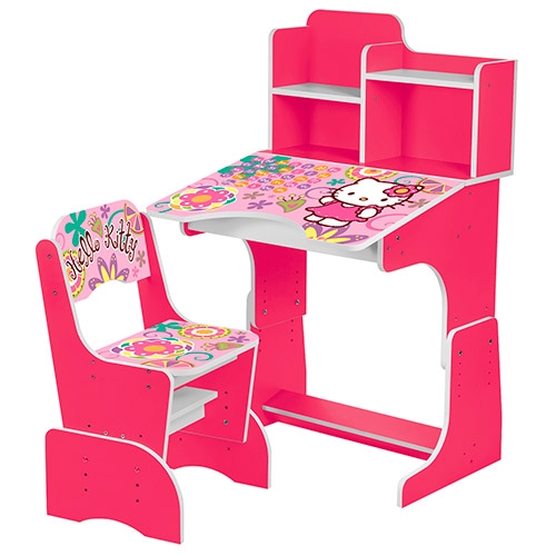 Растущая парта для детей со стульчиком W 2071-48-2 Hello Kitty (малиновая)