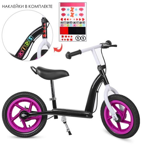 Детский беговел 12 дюймов PROFI KIDS M 3438AB-3 резиновые колеса (черно-розовый)