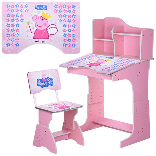 Парта с полочками и стульчиком BAMBI HB 2071M02-08 регулируемая высота (розовая Пеппа)