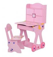 купить Детская парта BAMBI W 125 розовая, на колесиках, часы