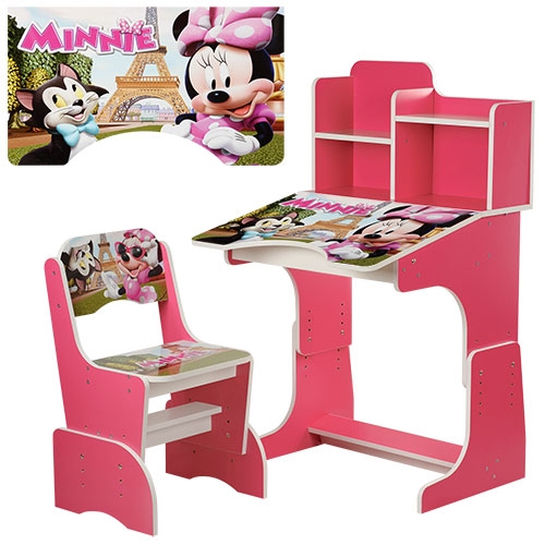 Парта с полочками Bambi W 2071-7, регулируемая по высоте (розовая Minnie)