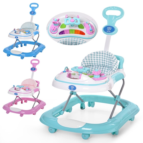 Детские ходунки-каталка Bambi M 3690 с родительской ручкой 2в1