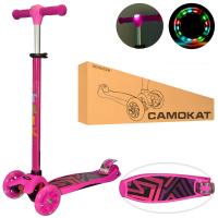 купить Трехколесный самокат для детей iTrike JR 3-055-P-L с принтом и фарой руль 75-85см (розовый)