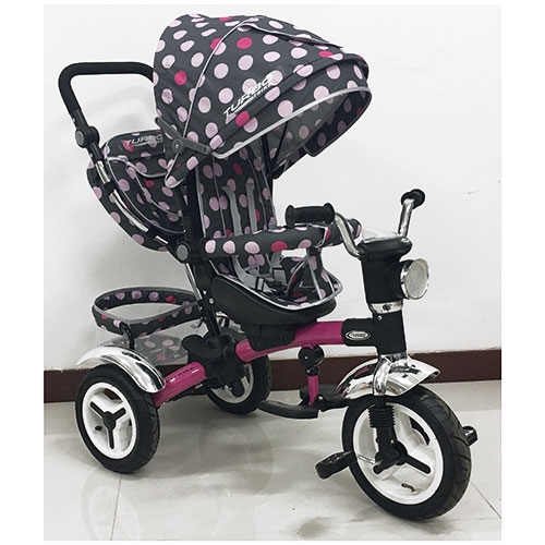 Трехколесный велосипед колясочного типа Turbotrike M 3199-6HA-D с резиновыми колесами, с фонариком (розовый круги)