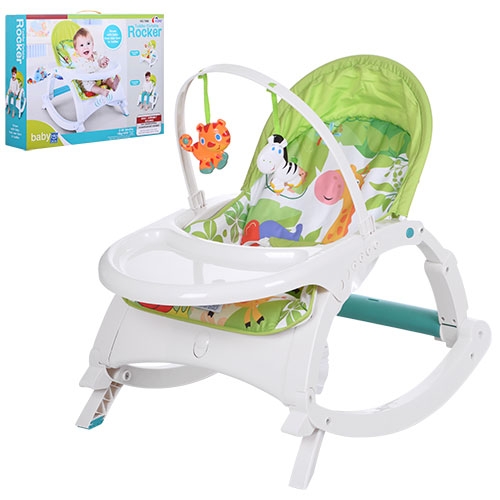Детский шезлонг-качалка 3в1 BAMBI 7988 стульчик музыка (салатовый)