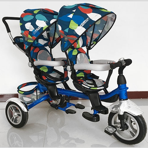 Детский двухместный велосипед TurboTrike M 3116TW-5A-D резиновые колеса (голубой капли)