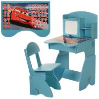 купить Регулируемая парта со стульчиком F110 крашеная (синяя тачки)