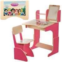 купить Детская парта с магнитной доской - мольбертом F100 Принцессы, регулируемая (розовая)