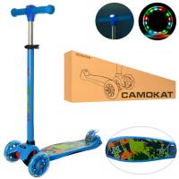 купить Трехколесный самокат для детей iTrike JR 3-055-DBL-L с принтом и фарой руль 75-85см (синий)