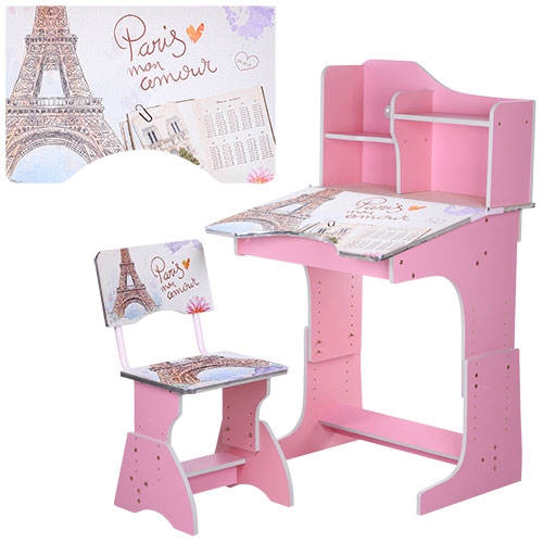 Парта с полочками и стульчиком BAMBI HB 2071M02-01 регулируемая высота (розовая Париж)