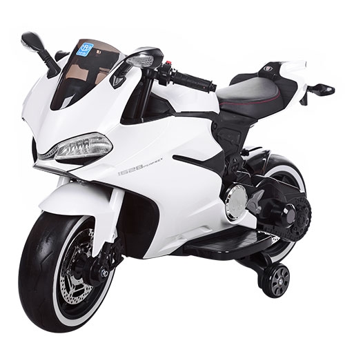 Электромотоцикл для детей BAMBI M 3467EL-1 кожаное сиденье (белый)