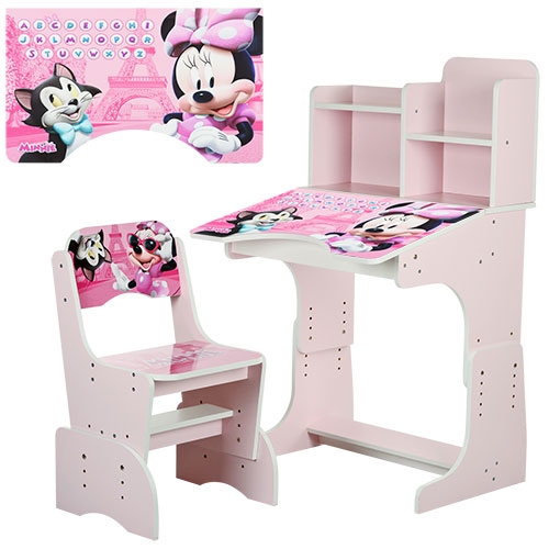 Парта с полочками Bambi W 2071-6-2 регулируемая по высоте (светло розовая Minnie)