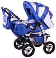 купить Коляска-трансформер Adamex Young т.сирень-серебристая точка-белая кожа 620404