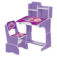купить Детская парта с полочками и стульчиком W 2071-45-3 регулируемая высота (фиолетовая)