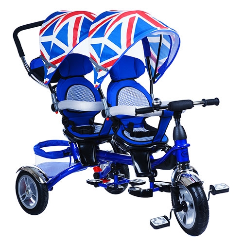 Детский двухместный велосипед TurboTrike M 3116TW-1A резиновые колеса (синий)