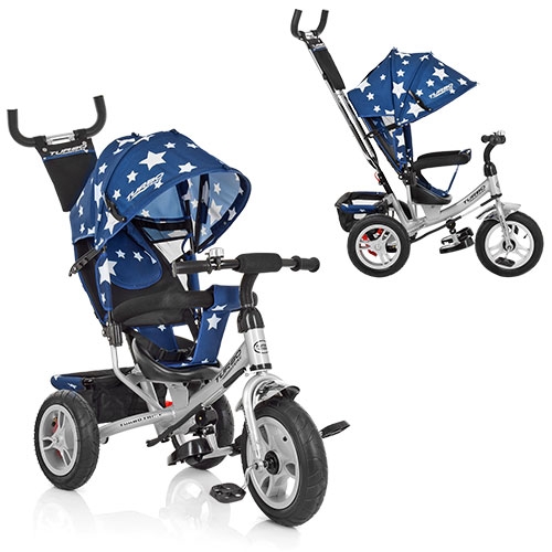 Трехколесный велосипед TurboTrike M 3113A-S11 надувные колеса (темно синий звезды)