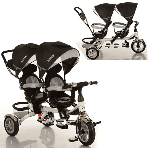 Детский двухместный велосипед TurboTrike M 3116TW-3A резиновые колеса (черный)