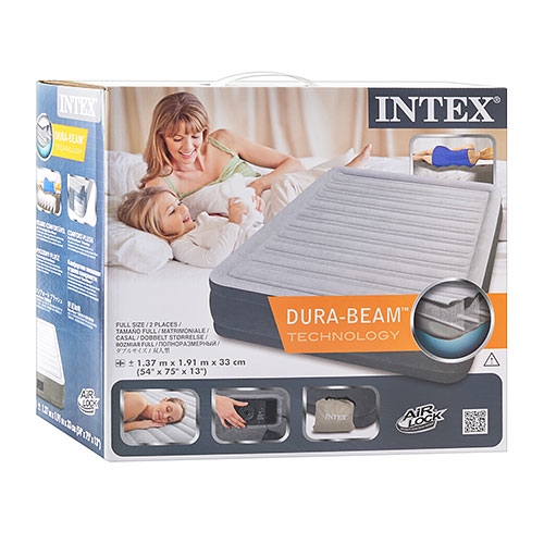 Надувная усиленная кровать Intex 67768 встроенный электронасос 220В (191-137-33см)