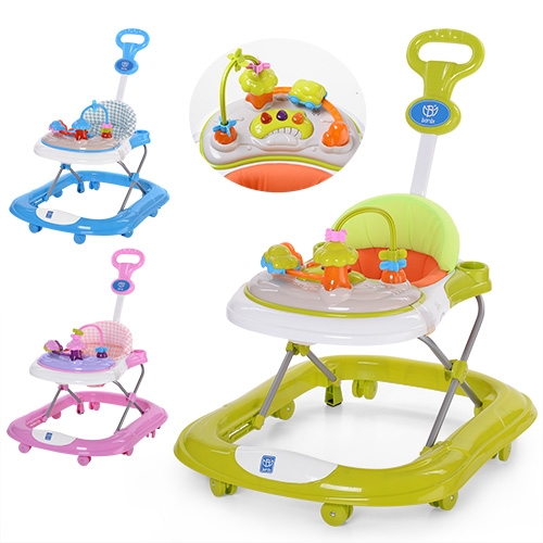 Детские ходунки Bambi M 3691 с родительской ручкой музыка и свет
