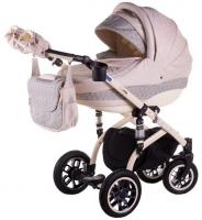 купить Коляска 2 в 1 Adamex Lara Len Бежевая Рама 266W бежевый( серые ромашки)-бежевый лен 10194