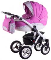 купить Коляска 2 в 1 Adamex Aspena Кожа 50% 842S Малиновый-Белая Кожа(Птички) 620540