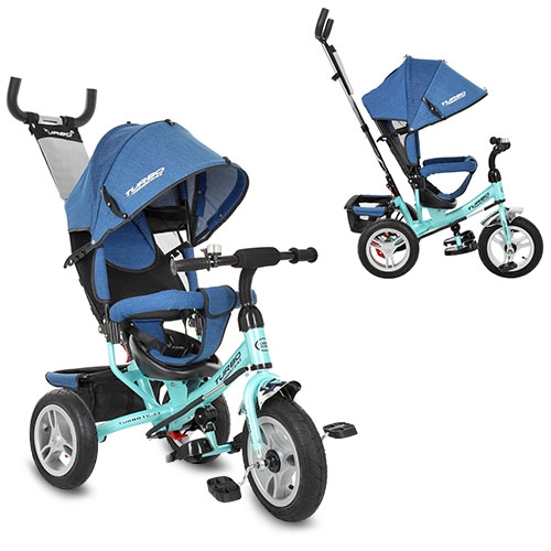 Детский трехколесный велосипед TurboTrike M 3113AJ-15 резиновые колеса (джинс-бирюзовый)