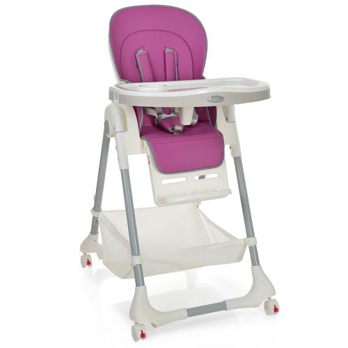 Детский стульчик для кормления Bambi M 3822-8 кожаный с выдвижным столиком (розовый)