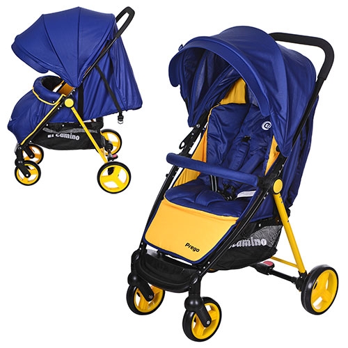 Коляска для детей M 3435-4 PREGO прогулочная с глубокой крышей (сине-желтый)