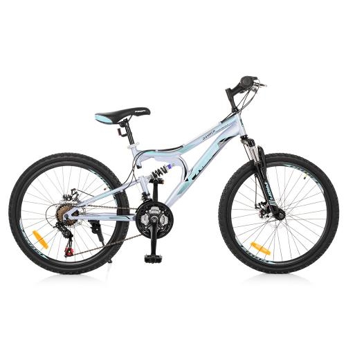 Спортивный велосипед 24 дюйма Profi G24DAMPER S24.5 стальная рама 15" (черно-салатово-голубой)
