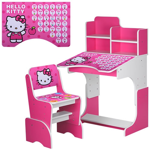 Детская регулируемая парта W 3071-1-1 Hello Kitty со стульчиком (бело-малиновая)