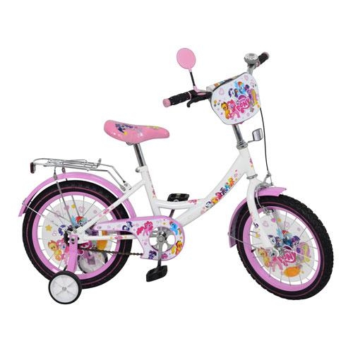 Велосипед 12 дюймов для детей P1255W-B Little Pony с черными колесами (бело-розовый)
