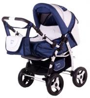 купить Коляска-трансформер Adamex Young т.синий (лен) белый-белая кожа 600209